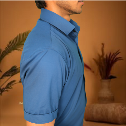 Premium Blue Short Sleeve Button-Down Shirt