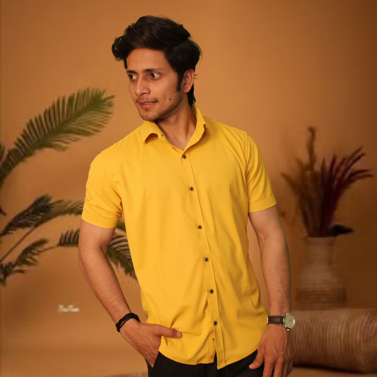 Vibrant Short Sleeve Summer Button-Down Shirt