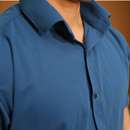 Premium Blue Short Sleeve Button-Down Shirt